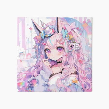Cute Pastel Pink Unicorn Anime Girl Art Board Print for Sale by