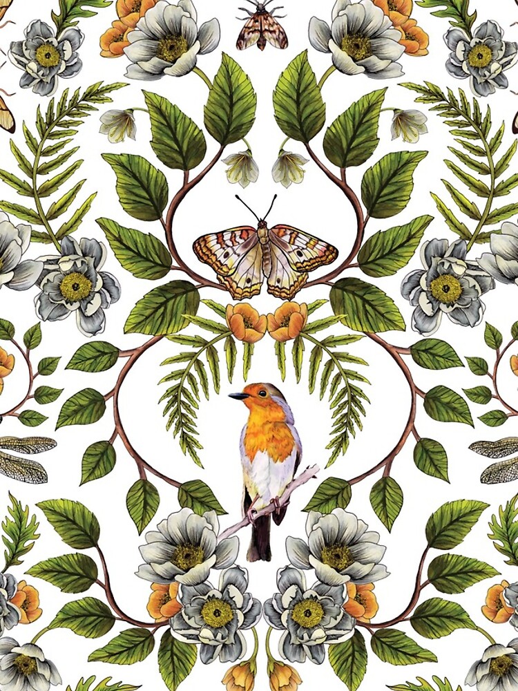 Spring Reflection - Floral/Botanical Pattern w/ Birds, Moths, Dragonflies & Flowers by somecallmebeth