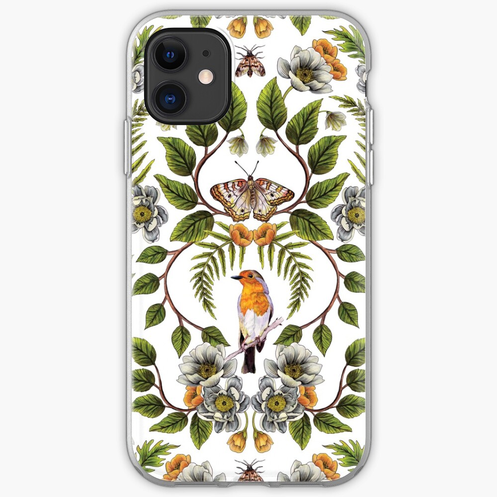 Spring Reflection - Floral/Botanical Pattern w/ Birds, Moths, Dragonflies & Flowers iPhone Case & Cover
