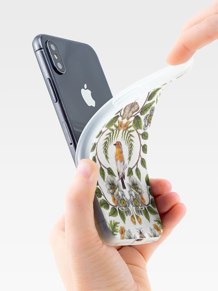 Alternate view of Spring Reflection - Floral/Botanical Pattern w/ Birds, Moths, Dragonflies & Flowers iPhone Case & Cover