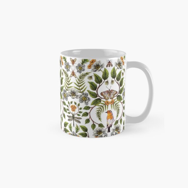 Spring Reflection - Floral/Botanical Pattern w/ Birds, Moths, Dragonflies & Flowers Classic Mug