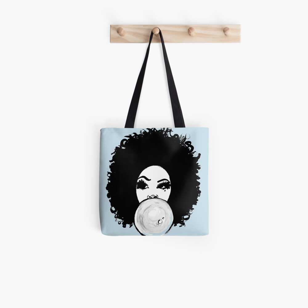 Curly Afro  Pretty Girl Bubble Gum Poppin Natural Hair Art Tote Bag