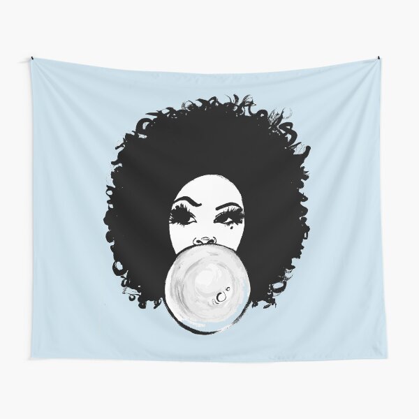 Curly Afro Pretty Girl Bubble Gum Poppin Natural Hair Art Tapestry