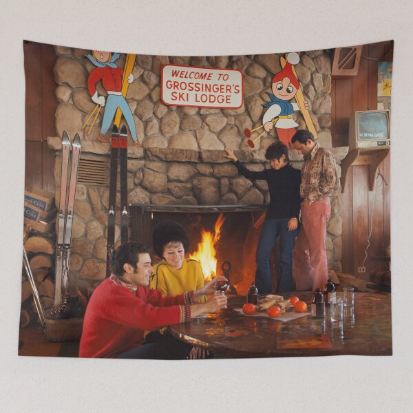 Item preview, Grossingers Catskill Resort Hotel Ski Lodge in the 1960s, Couples by the Fireplace in Winter Clothes designed and sold by aladdincolor.