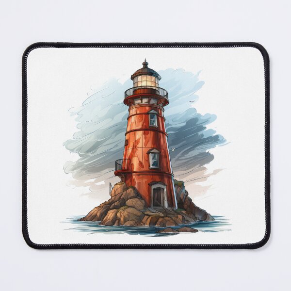 Item preview, Tall Red Digital Cartoonish Realistic Lighthouse designed and sold by kualio.