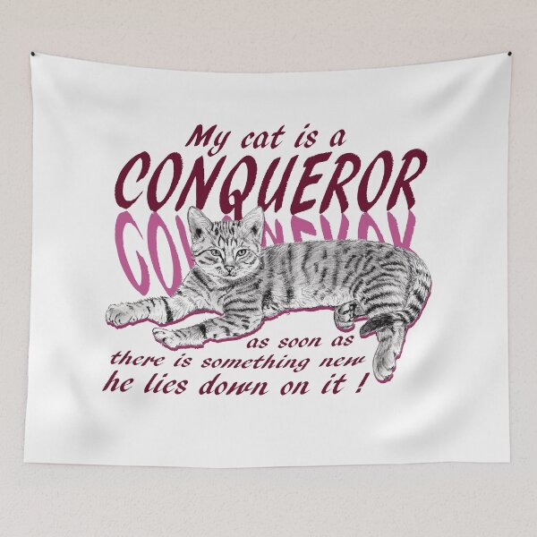 Item preview, Conquering cat - graphite version, pink colorized English text designed and sold by SylvieG18.