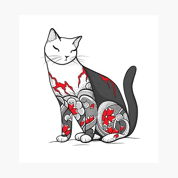 Item preview, Cat in Cherry Blossom Tattoo designed and sold by runcatrun.