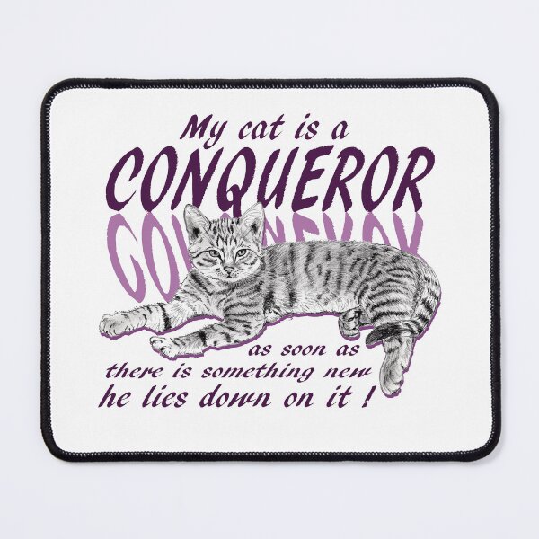 Item preview, Conquering cat - graphite version, purple colorized English text designed and sold by SylvieG18.