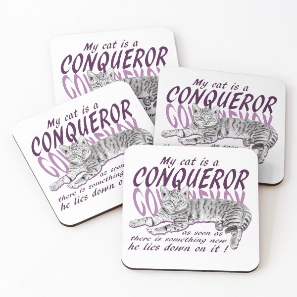 Item preview, Conquering cat - graphite version, purple colorized English text designed and sold by SylvieG18.