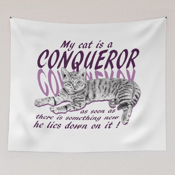 Item preview, Conquering cat - graphite version, purple colorized English text designed and sold by SylvieG18.