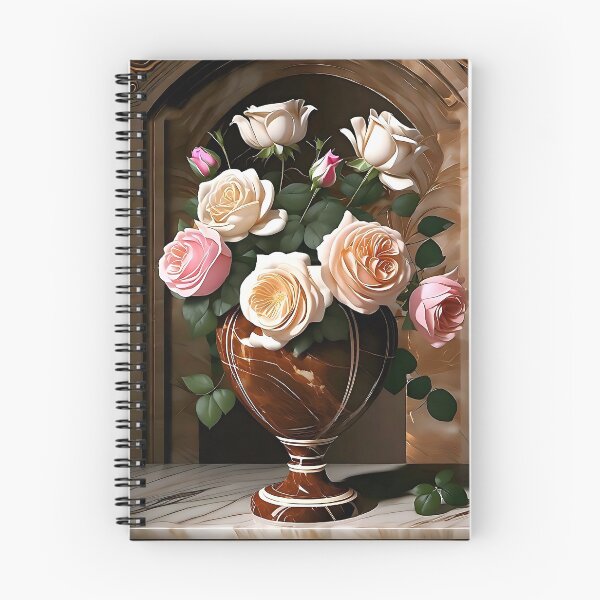 Item preview, Brown marble vase with pink and white roses  designed and sold by SK8N.