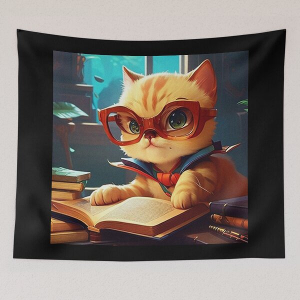 Item preview,  cute cat reading book (black background) designed and sold by Tabuku.