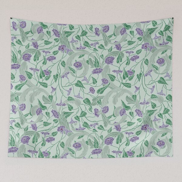 Item preview, Purple morning glory with ornaments on light green background designed and sold by Pinata.