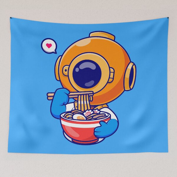 Item preview, Cute Diver Enjoying Ramen Noodles: Cartoon Vector Icon designed and sold by hjian8219.