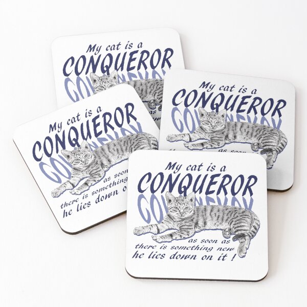 Item preview, Conquering cat - graphite version, blue colorized English text designed and sold by SylvieG18.