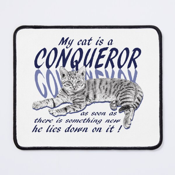 Item preview, Conquering cat - graphite version, blue colorized English text designed and sold by SylvieG18.
