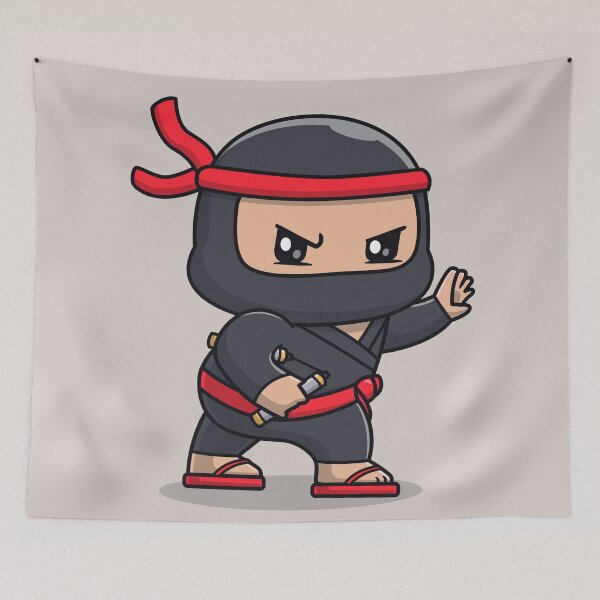 Item preview, Cute Ninja with Double Stick: Cartoon Vector Icon designed and sold by hjian8219.