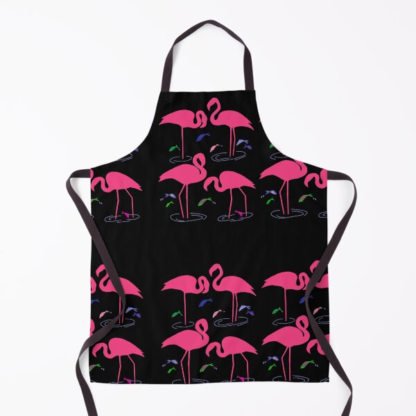 Artikelvorschau, Rosa Flamingos schwarzer Hintergrund mit springenden Fischen im Wasser entworfen und verkauft von WildCanyon.