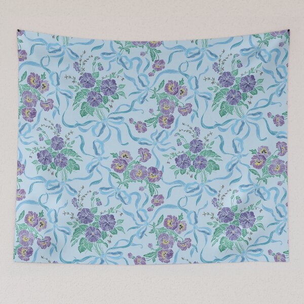 Item preview, Violet with sweet peas flowers on sky-blue background designed and sold by Pinata.