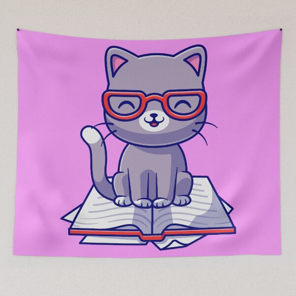 Item preview,  Cute Cat Sitting on Book Cartoon Vector Icon designed and sold by hjian8219.