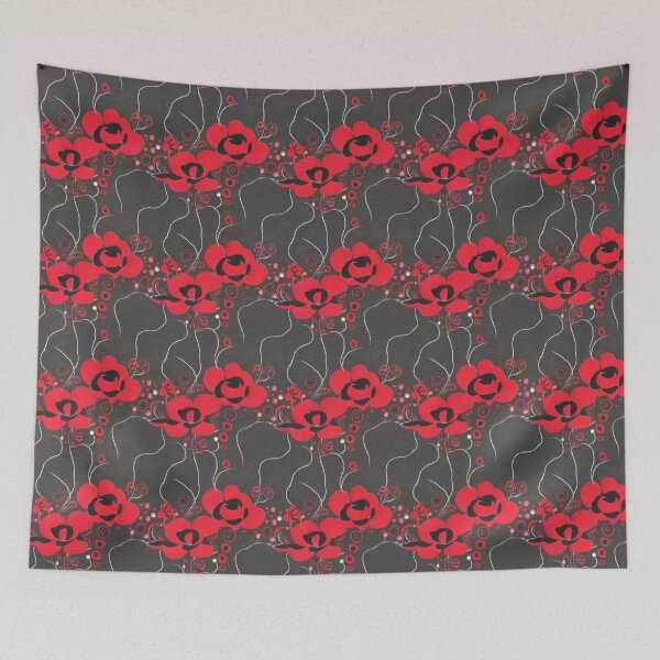 Artikelvorschau, Rotes und graues Blumenmuster entworfen und verkauft von Poetic Patterns Studio.