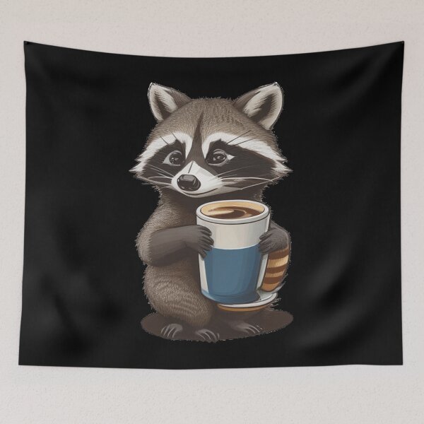 Item preview, Futiristic Raccoon Drinks Coffee designed and sold by FaugetArt.