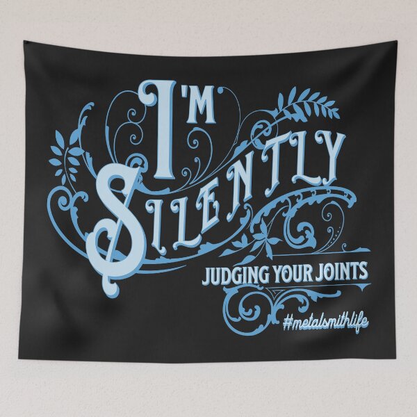 Item preview, Jewelry soldering metalsmith funny joke blue embellished calligraphy pink I'm silently judging your joints designed and sold by MetalicBabe.