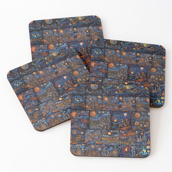Item preview, Van-Gogh-Ween Halloween Starry Pumpkin Town Quilt designed and sold by EnchantedMoon143.