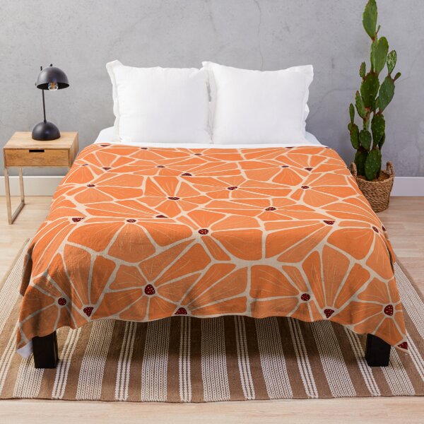 Abstract Modern Floral Pattern - Orange Flowers Mosaic Throw Blanket