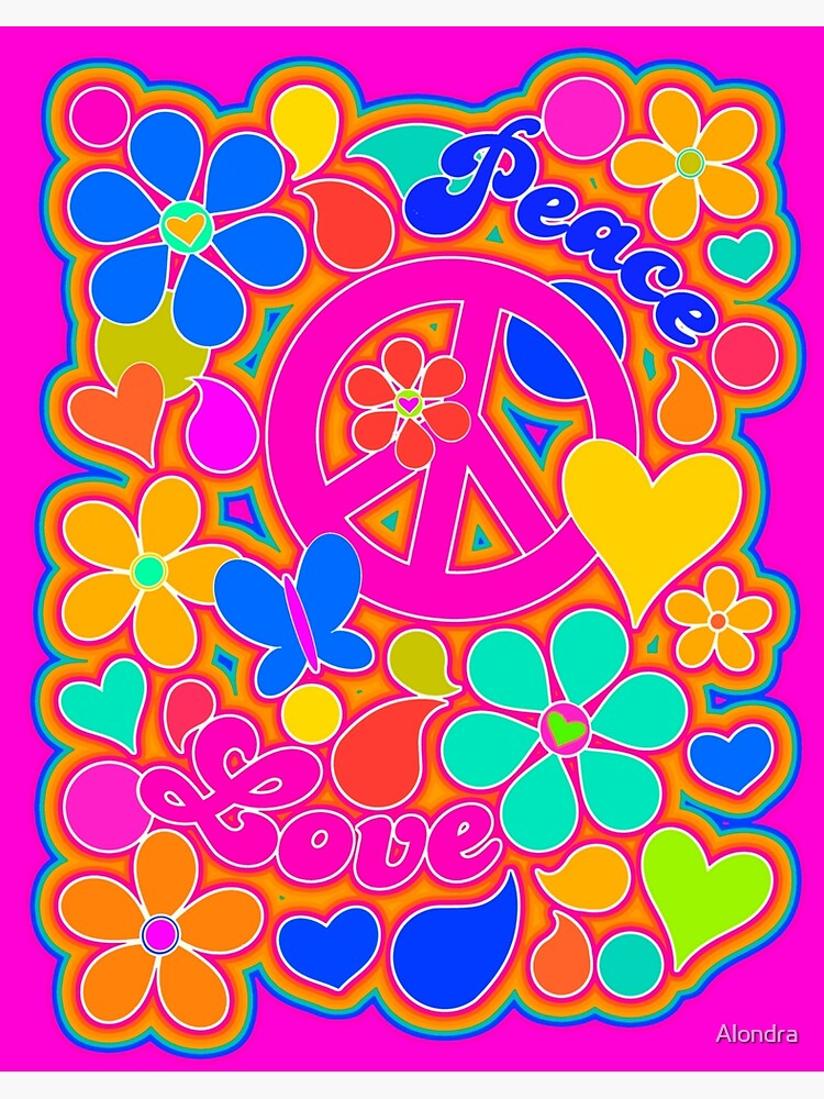 Bright Pop Art Colorful Peace and Love Flower Power Art