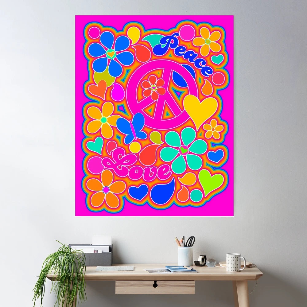 Bright Pop Art Colorful Peace and Love Flower Power Art
