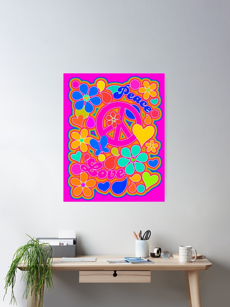 Bright Pop Art Colorful Peace and Love Flower Power Art