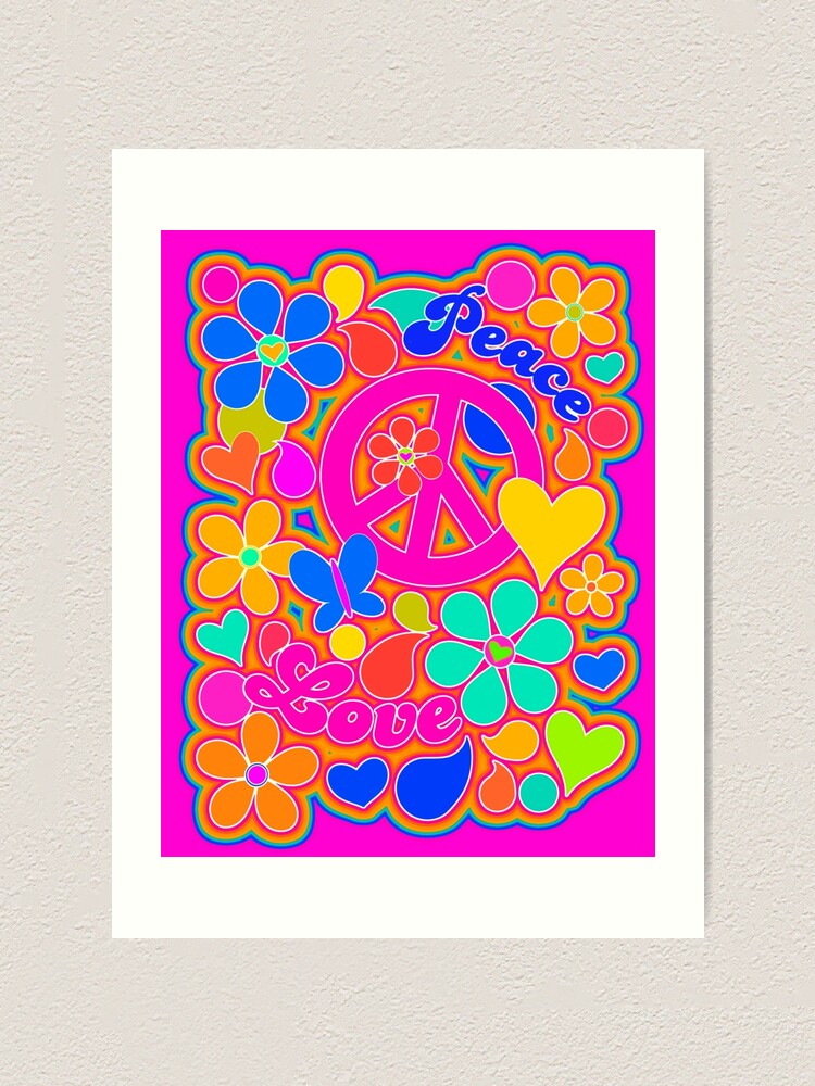 Bright Pop Art Colorful Peace and Love Flower Power Art