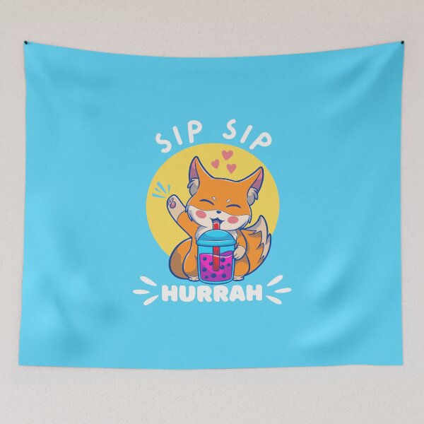 Item preview, Cute Kawaii Red Fox Sip Sip Hurrah Bubble Tea designed and sold by MatchaBubbleTee.