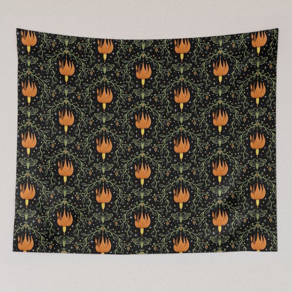 Item preview, Deadly Nightly & A Deaths Head Moth - Pumpkin Orange halloween Flowers Floral  designed and sold by LoreliDesigns.