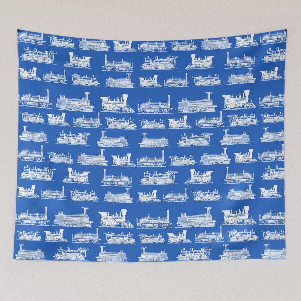 Item preview, Vintage retro steam old trains backpack white blue print designed and sold by Nishad4.