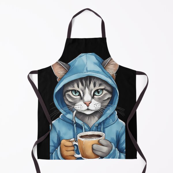 Item preview, Whimsical Cat in Blue Hoodie Drinking Coffee designed and sold by Mechanical-Artt.