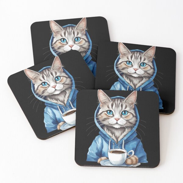 Item preview, Cozy Cat with Blue Hoodie Enjoying Coffee designed and sold by Mechanical-Artt.