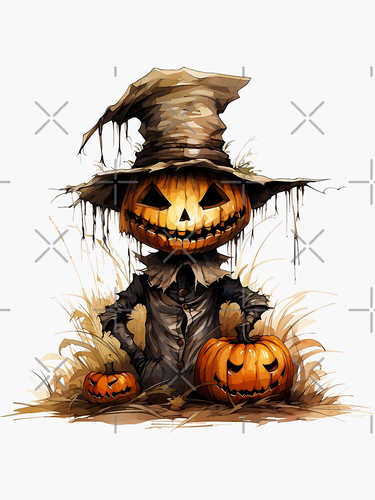 Scary Pumpkin Head Scarecrow in the Hay