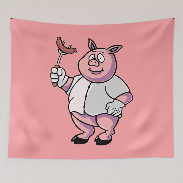 Aperçu de l'œuvre Illustration de dessin animé mignon gros cochon cuisson barbecue créée et vendue par cubbone.