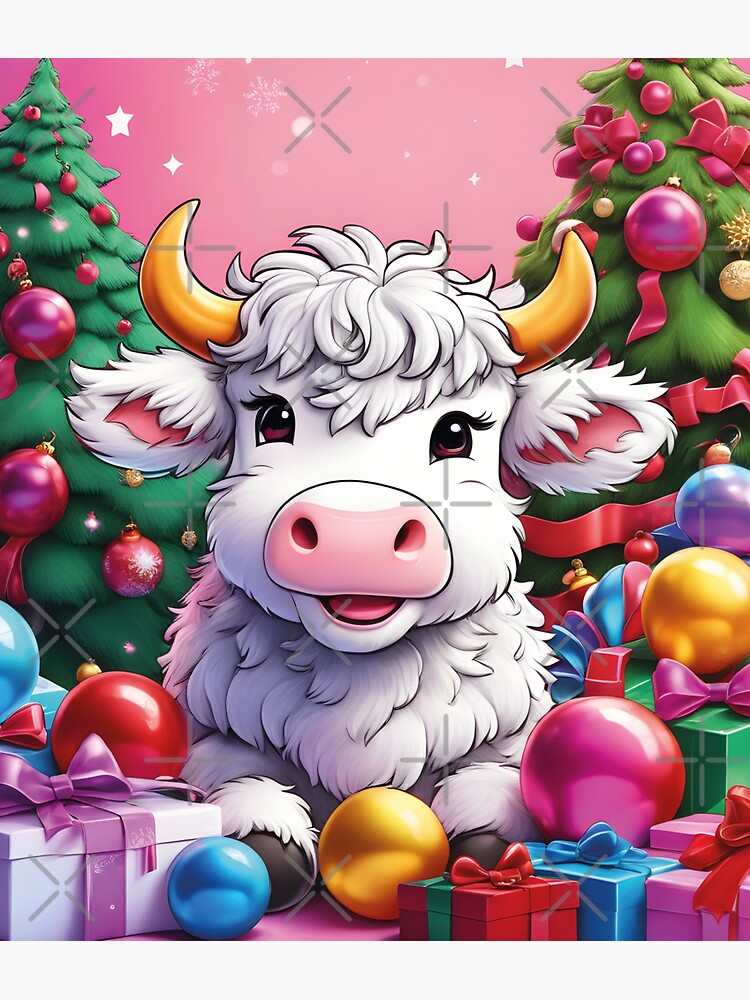 Sticker mit lustige Kuh, Weihnachten, niedlich, xmas, Bauernhof von  Mauswohn
