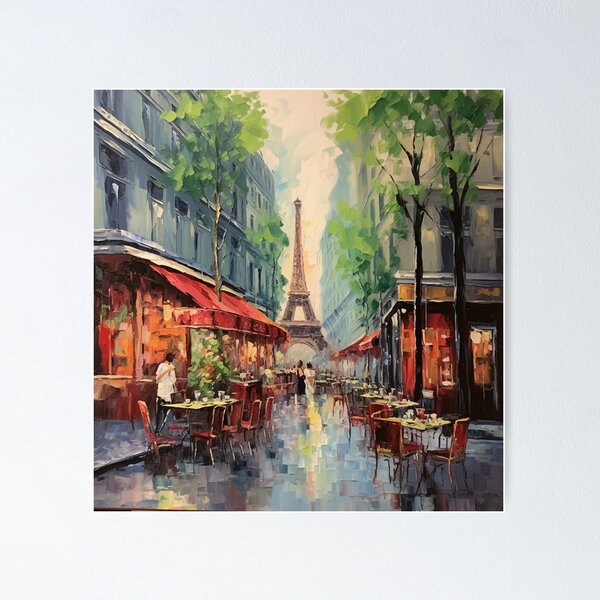 Aperçu de l'œuvre Rue des cafés de Paris avec la Tour Eiffel créée et vendue par melvinrouse.