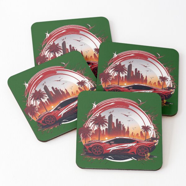 Item preview, Red Sports Car on the Sunset with City Background (Dark Green) designed and sold by AmaziaCo.