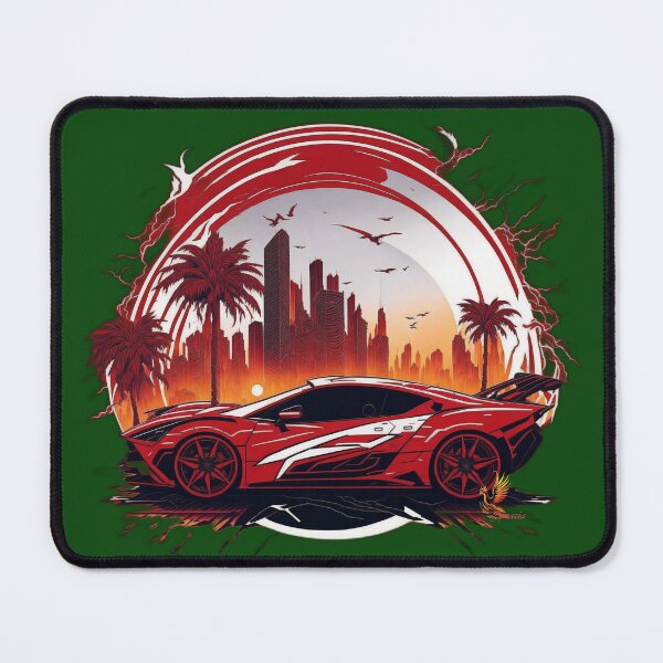 Item preview, Red Sports Car on the Sunset with City Background (Dark Green) designed and sold by AmaziaCo.