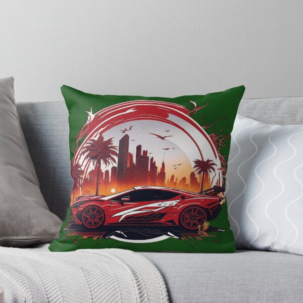 Item preview, Red Sports Car on the Sunset with City Background (Dark Green) designed and sold by AmaziaCo.