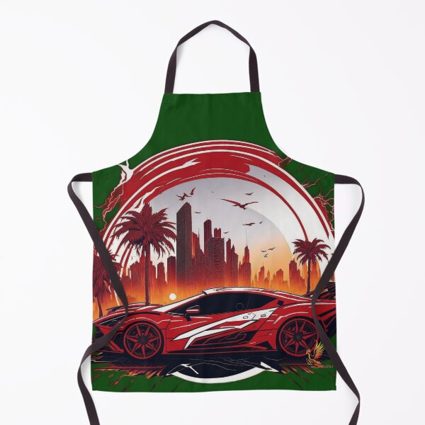 Item preview, Red Sports Car on the Sunset with City Background (Dark Green) designed and sold by AmaziaCo.