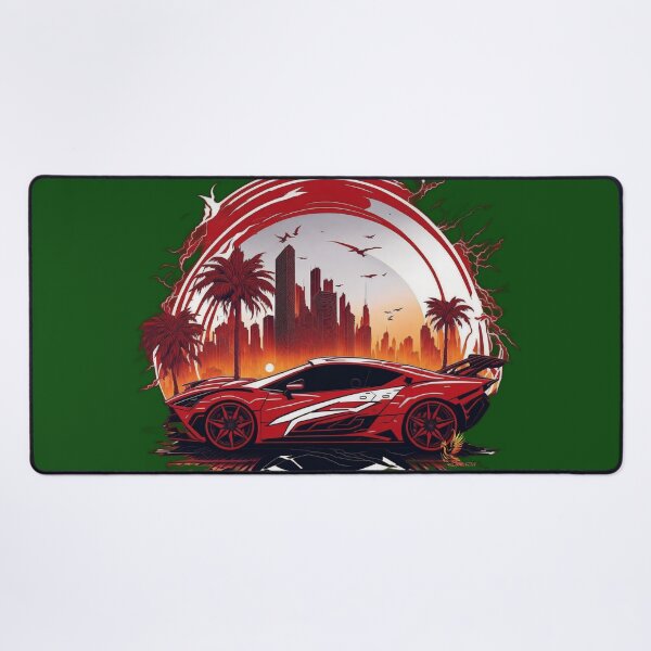 Item preview, Red Sports Car on the Sunset with City Background (Dark Green) designed and sold by AmaziaCo.