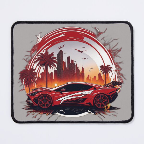 Item preview, Red Sports Car on the Sunset with City Background (Grey) designed and sold by AmaziaCo.