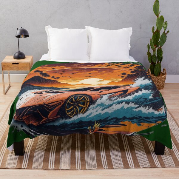 Item preview, Orange Sport Car Driving on the Sunset (Dark Green) designed and sold by AmaziaCo.