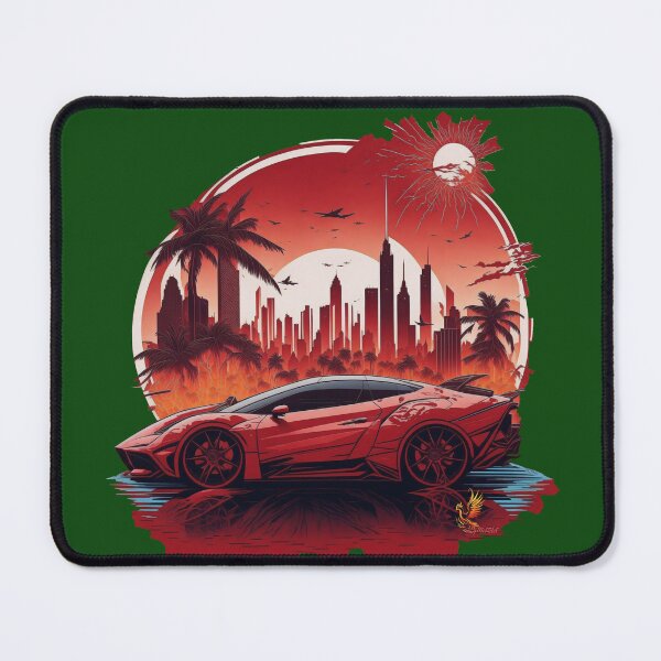Item preview, Red Sports Car City Background (Dark Green) designed and sold by AmaziaCo.